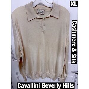 Cavallini Bev Hills Yellow Cashmere and Silk Polo Style Sweater Sz XL Spotless